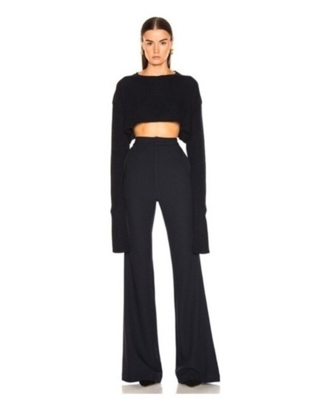 JIL SANDER Super Cropped KNITWEAR Long Sleeve Top NAVY BLUE 34 XS / S